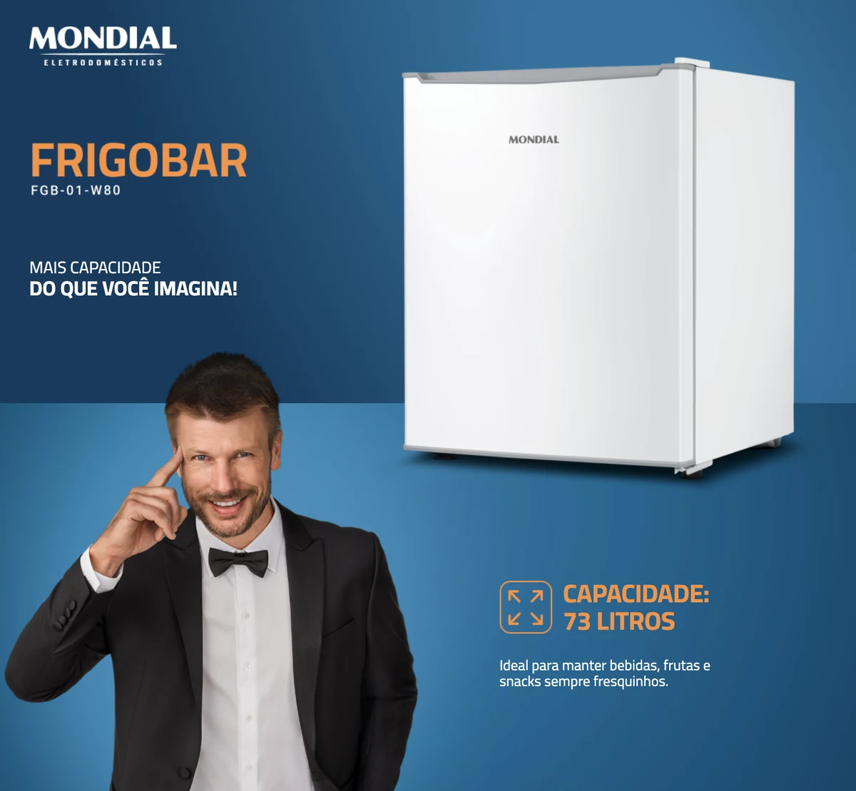 Frigobar Mondial FGB-01-W80 com capacidade de 73 litros